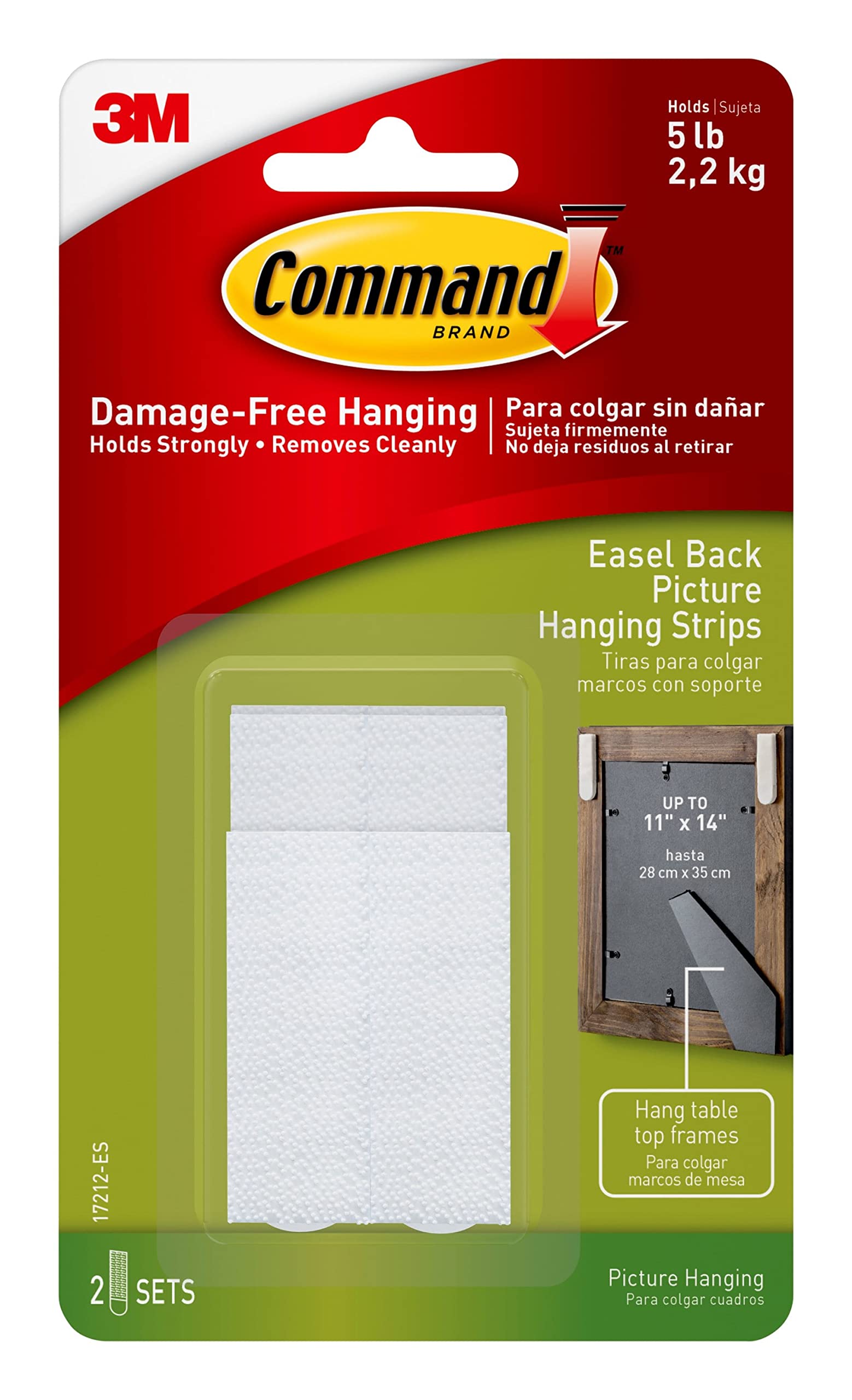 Command Easel Back Picture Hanging Strips, Holds up to 5 lb, 2 sets (2 pairs and 2 spacers), Hang Tabletop Frames, Damage Free Picture Hangers