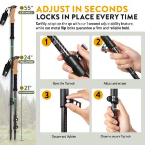 Hiker Hunger Carbon Fiber Trekking Poles | Collapsible Walking Sticks for Travel | Walking Poles for Women | Hiking Poles for Men | Hiking Sticks | Walking Stick - 3k Black & Green Cork