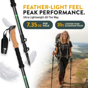 Hiker Hunger Carbon Fiber Trekking Poles | Collapsible Walking Sticks for Travel | Walking Poles for Women | Hiking Poles for Men | Hiking Sticks | Walking Stick - 3k Black & Green Cork