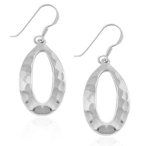 MIMI 925 Sterling Silver Hammered Open Oval Drop Dangle Earrings