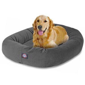 majestic pet 40 inch suede calming dog bed washable – cozy soft round dog bed with spine support for dogs to rest their head - fluffy donut dog bed 40x29x9 (inch) - round pet bed large – gray