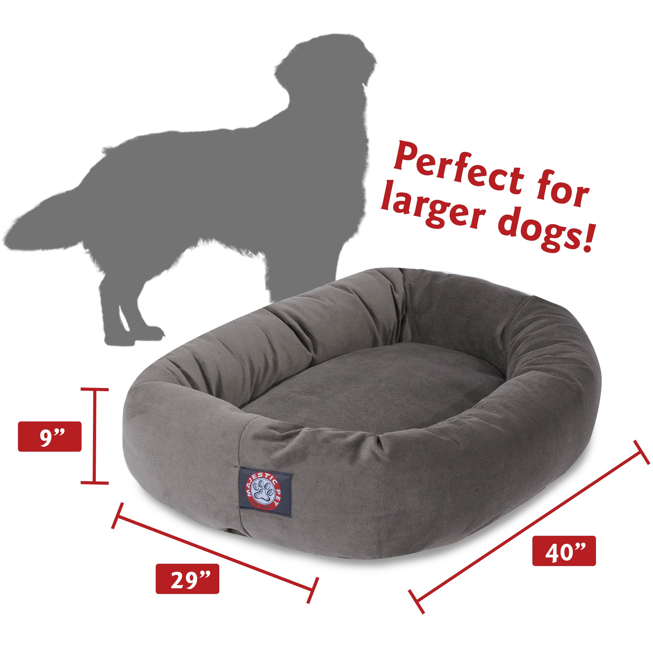 Majestic Pet 40 Inch Suede Calming Dog Bed Washable – Cozy Soft Round Dog Bed with Spine Support for Dogs to Rest their Head - Fluffy Donut Dog Bed 40x29x9 (Inch) - Round Pet Bed Large – Gray