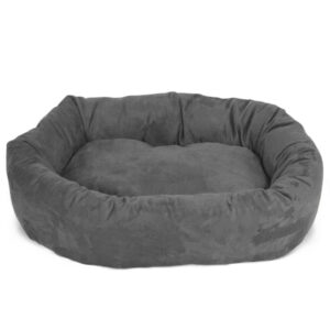 Majestic Pet 40 Inch Suede Calming Dog Bed Washable – Cozy Soft Round Dog Bed with Spine Support for Dogs to Rest their Head - Fluffy Donut Dog Bed 40x29x9 (Inch) - Round Pet Bed Large – Gray