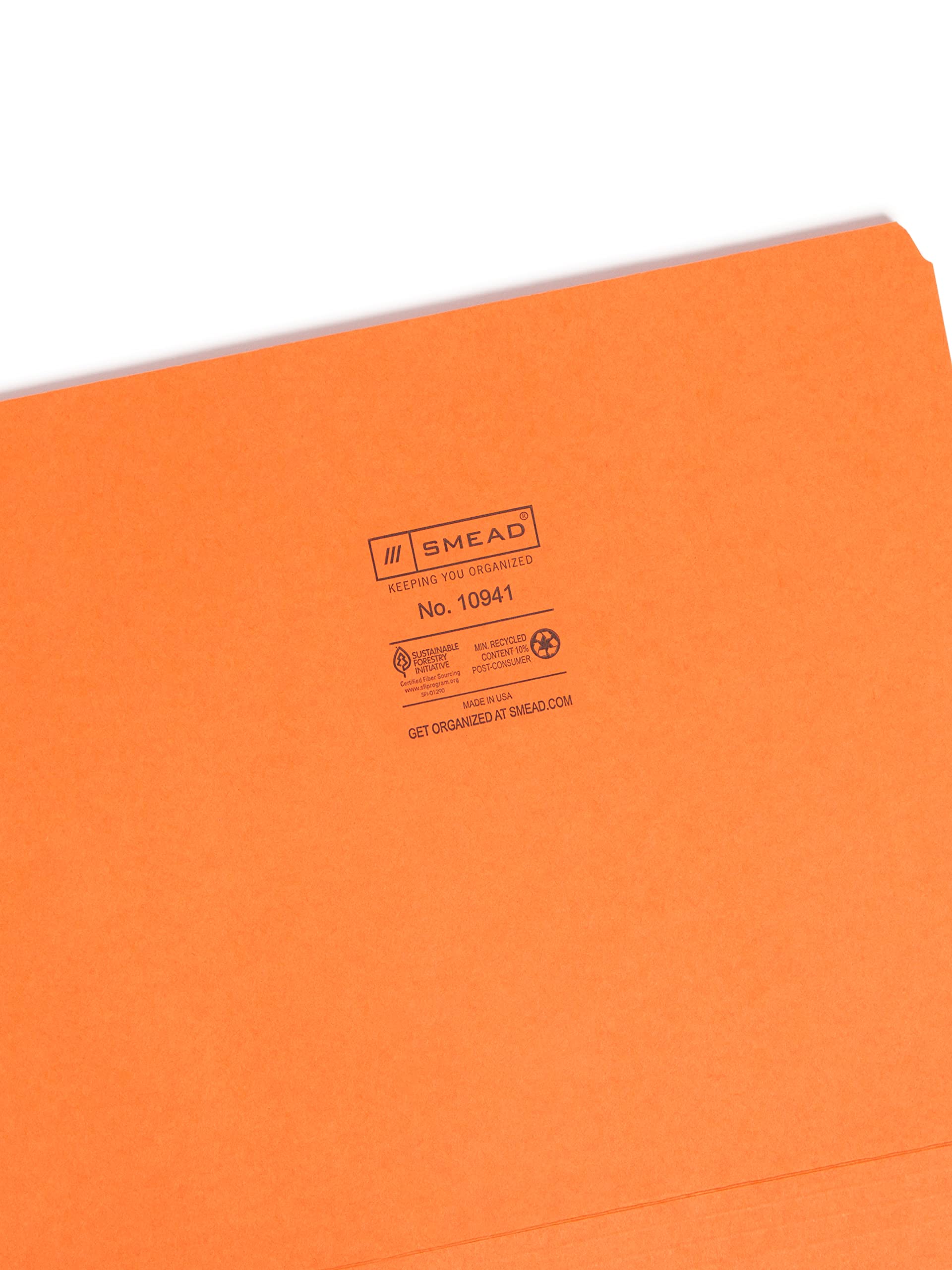 Smead File Folder, Straight-Cut Tab, Letter Size, Orange, 100 per Box (10941)