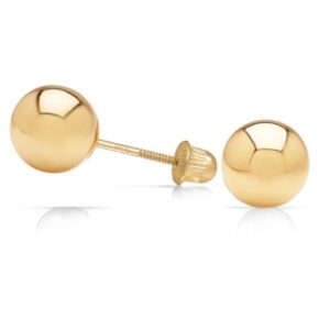 14k Yellow Gold Ball Stud Earrings with Secure and Comfortable Screw Backs (3mm)