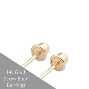 14k Yellow Gold Ball Stud Earrings with Secure and Comfortable Screw Backs (3mm)