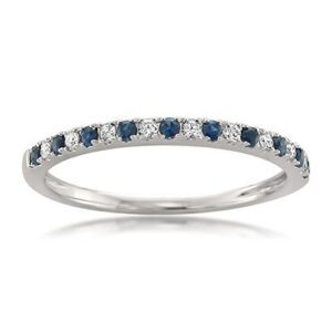 Beyond Brilliance 1/4 Carat Pave-Set Round Diamond & Blue Sapphire Wedding Band Ring in 14K White Gold (H-I, VS2-SI1)