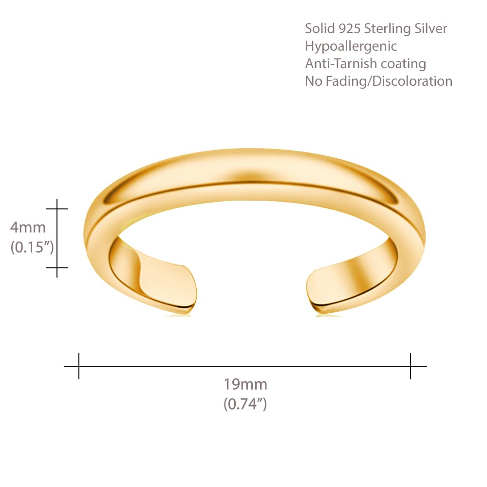 Hoops & Loops Yellow Gold Flashed Sterling Silver High Polished Plain Simple Toe Ring