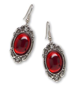 gothic blood red cabochon dangle earrings in silver finish pewter frame