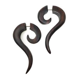 Natural Tribal Organic Wooden Earrings Fake Gauges wood Bohemian Jewelry earrings brown