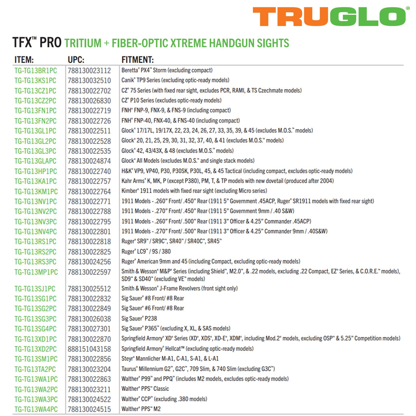 TRUGLO TFX Pro Tritium and Fiber Optic Xtreme Handgun Sights for Beretta PX4 Storm (Front Sight Only), Black, One Size