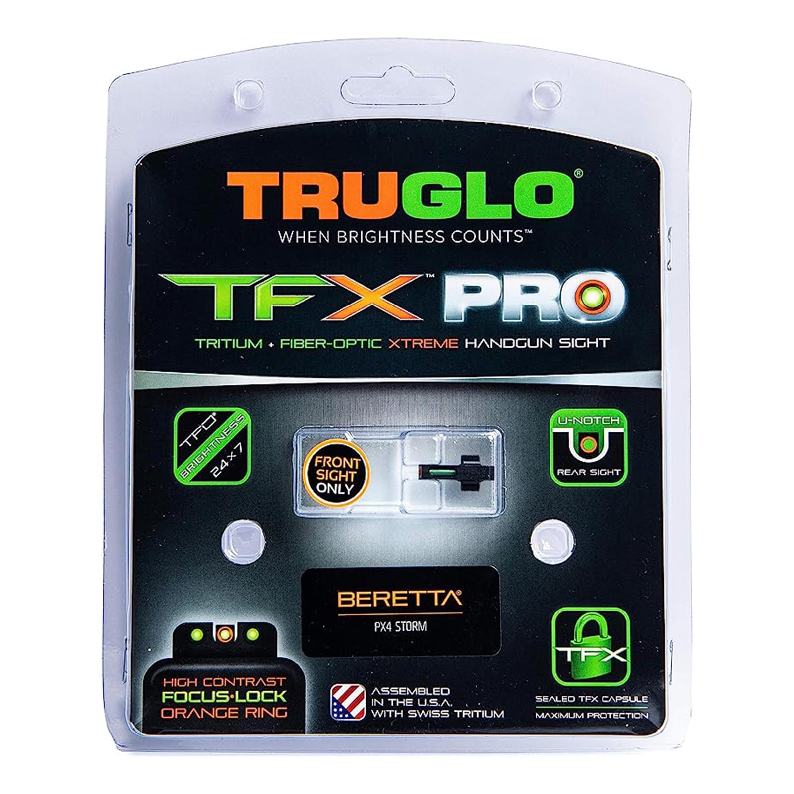 TRUGLO TFX Pro Tritium and Fiber Optic Xtreme Handgun Sights for Beretta PX4 Storm (Front Sight Only), Black, One Size