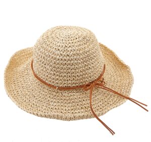 urban coco women's wide brim caps foldable summer beach sun straw hats (rice)