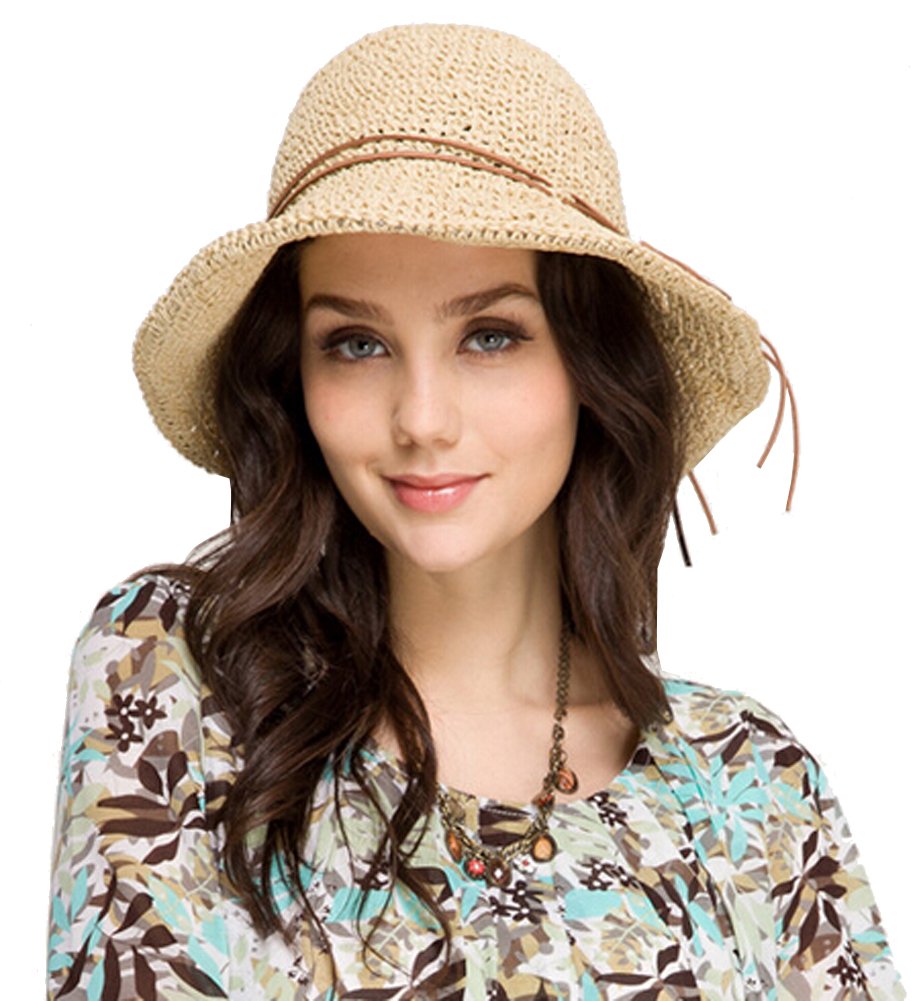 Urban CoCo Women's Wide Brim Caps Foldable Summer Beach Sun Straw Hats (Rice)