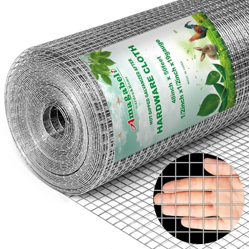 AMAGABELI GARDEN & HOME Hardware Cloth 1/2 inch 48inx50ft 19 Gauge Square Chicken Wire Galvanizing After Welding Fence Mesh Roll Raised Garden bed Plant Supports Poultry Netting Cage Snake Fence JW007