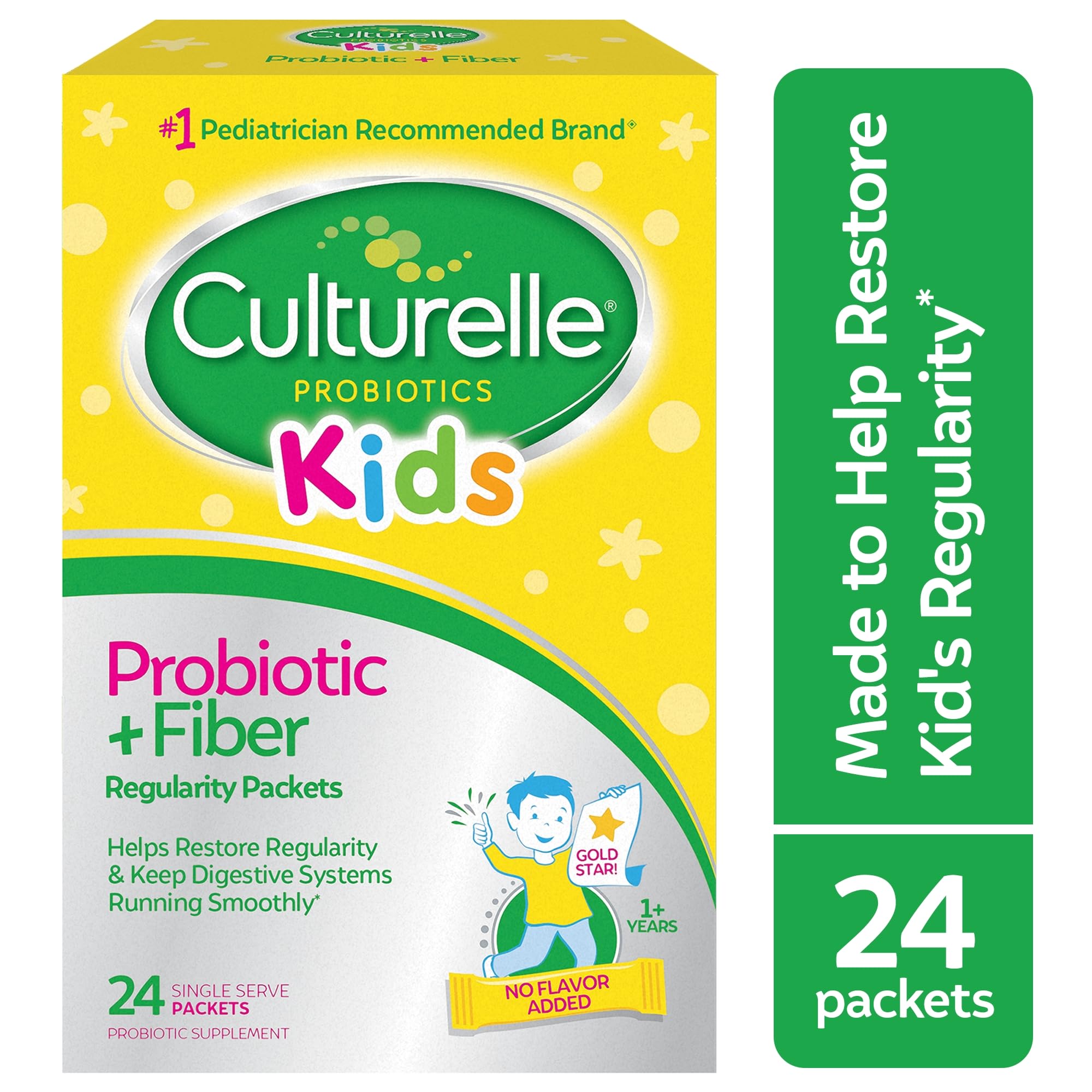 Culturelle Kids Probiotic + Fiber Packets (Ages 1+) - 24 Count - Digestive Health & Immune Support - Helps Restore Regularity (Packaging may vary)