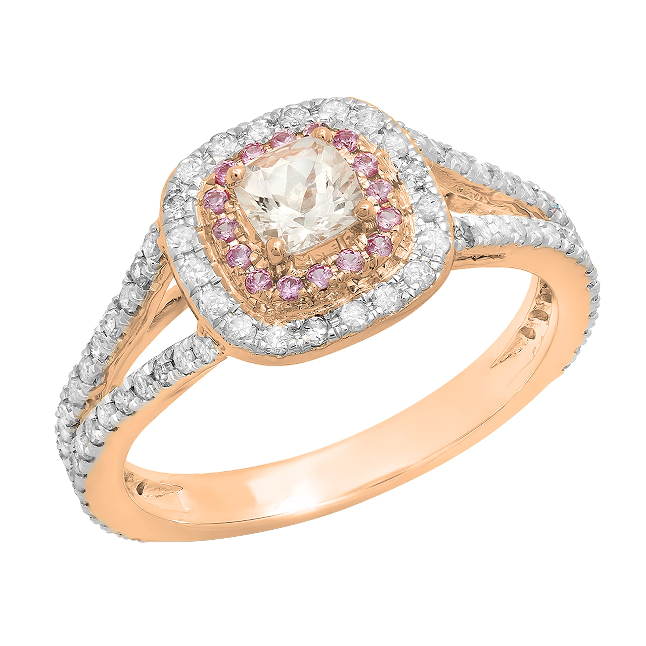 Dazzlingrock Collection 14K Cushion Morganite & Round Pink Sapphire & Diamond Bridal Engagement Ring, Rose Gold, Size 8.5