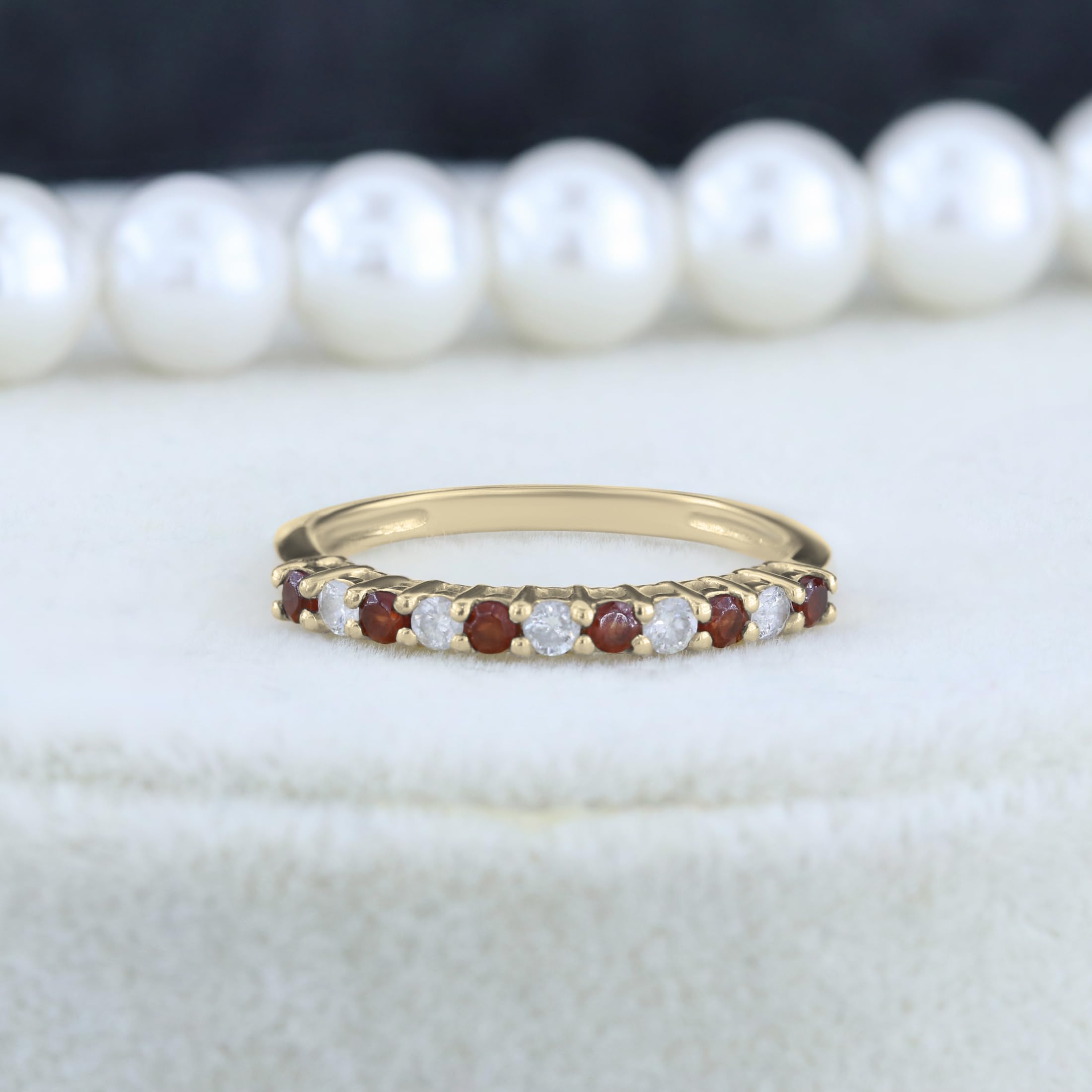 Dazzlingrock Collection Alternate Round Garnet & White Diamond Stackable Wedding Band for Women in 10K Yellow Gold Size 9