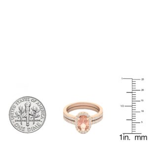 Dazzlingrock Collection 7x5mm Oval Morganite & Round White Diamond Halo Style Engagement Ring Set for Her (Diamond 0.44 ctw, Color I-J, Clarity I1-I3) in 10K Rose Gold Size 6