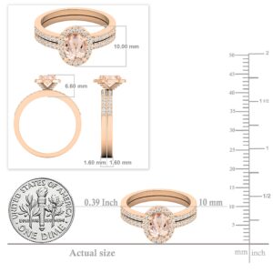 Dazzlingrock Collection 7x5mm Oval Morganite & Round White Diamond Halo Style Engagement Ring Set for Her (Diamond 0.44 ctw, Color I-J, Clarity I1-I3) in 10K Rose Gold Size 6