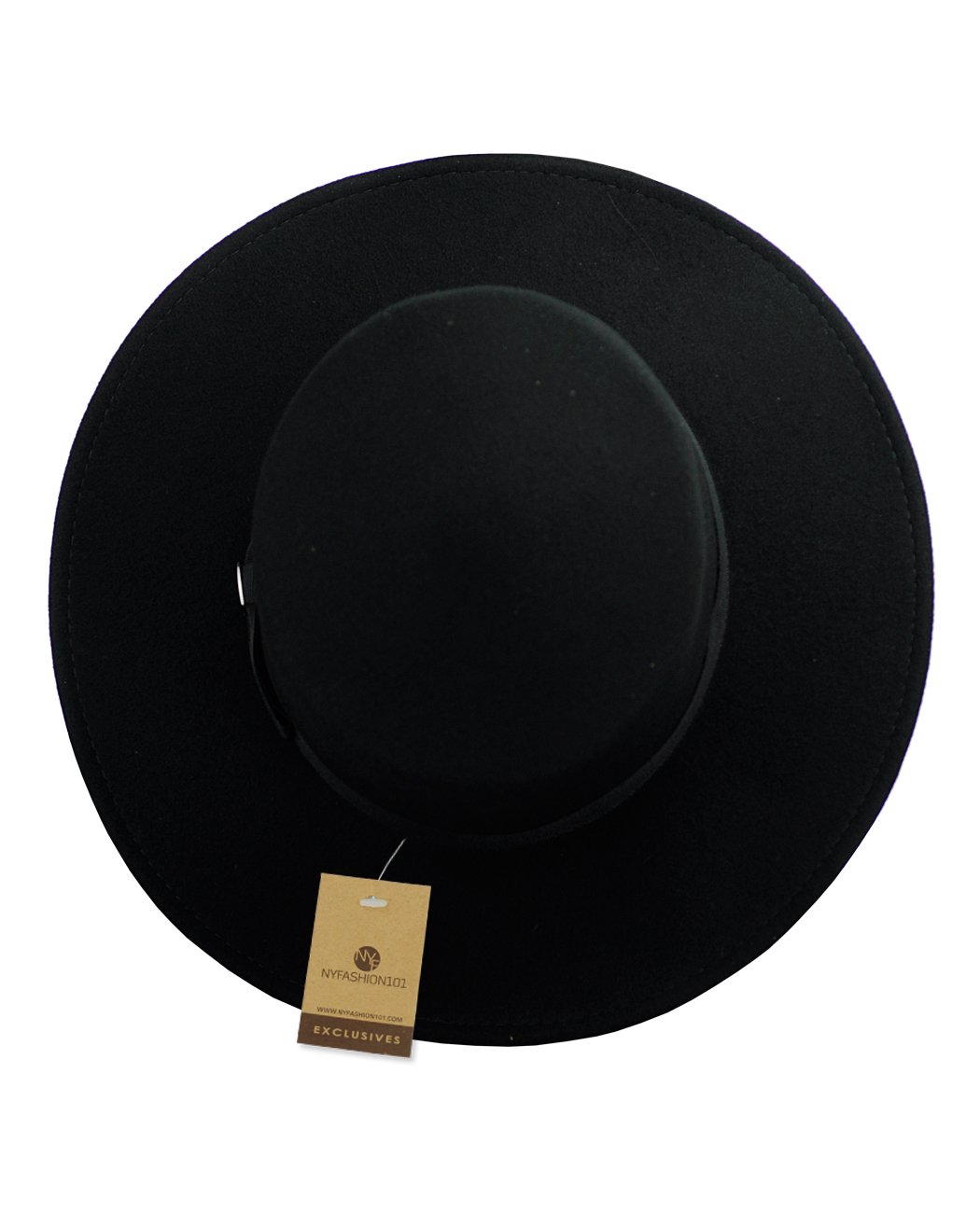 NYFASHION101 Wool Wide Brim Porkpie Fedora Hat w/Simple Band Accent - Black