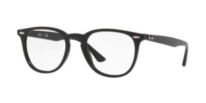 ray-ban rx7074 square prescription eyeglass frames, rubber black/demo lens, 52 mm