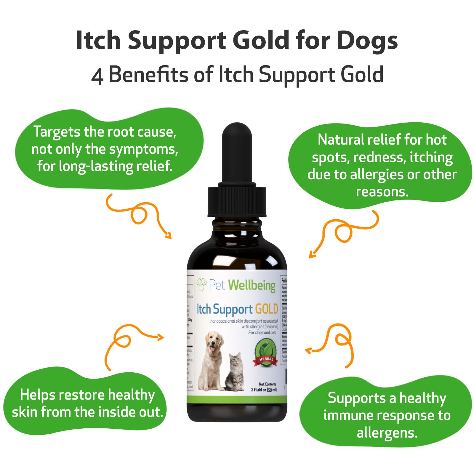 Pet Wellbeing Itch Support Gold for Dogs - Vet-Formulated - Itchy Skin & Paws, Hot Spots, Skin Allergies - Natural Herbal Supplement 2 oz (59 ml)