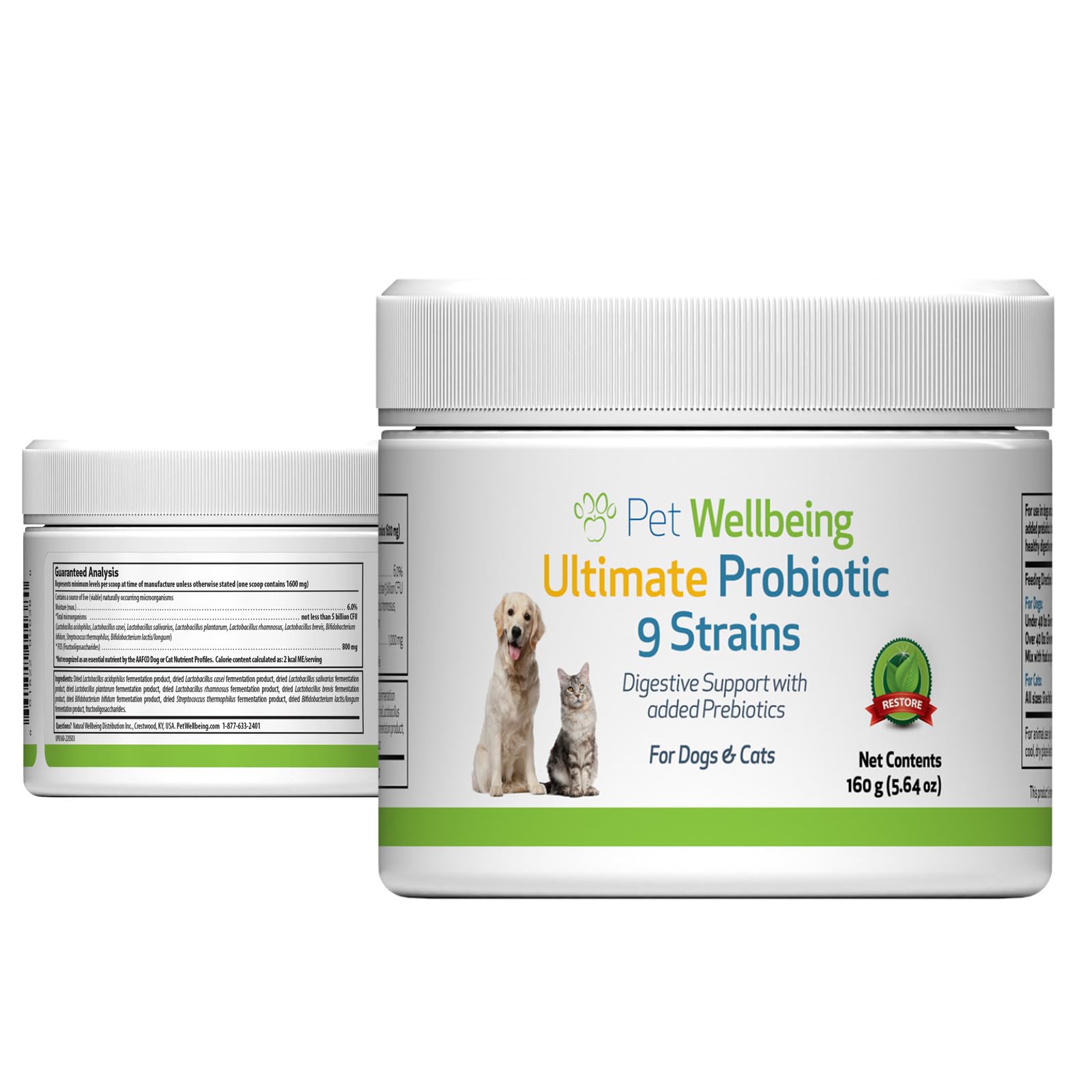 Pet Wellbeing - Ultimate Probiotic 9 Strains for Cats and Dogs - Natural Support for Digestion and Urinary Tract Health 160 grams.