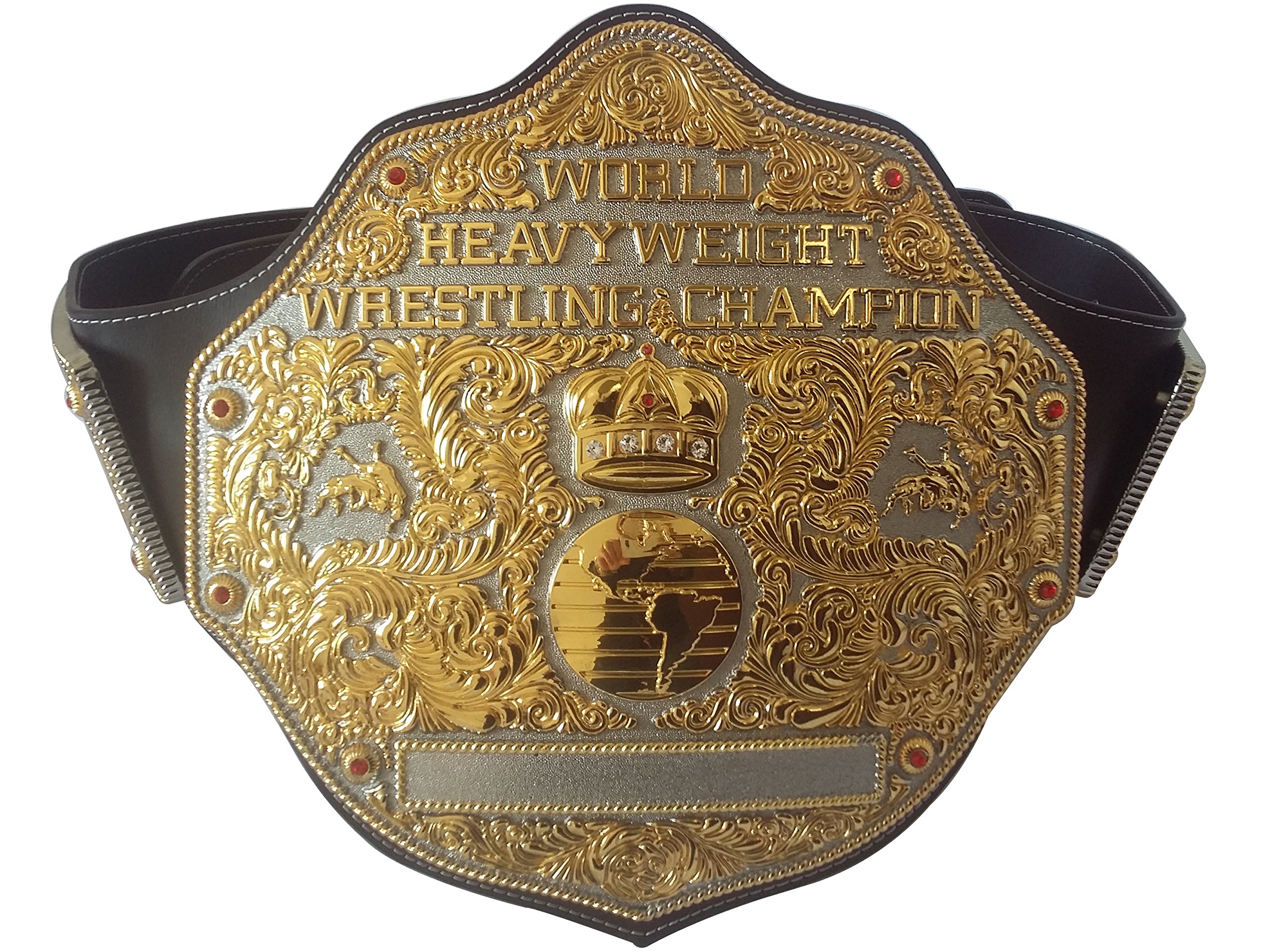 Fandu Belts Big Gold Adult Replica Real Leather Dual Plate Wrestling Championship Belt Title 8mm Thick 6.8lbs Trophy