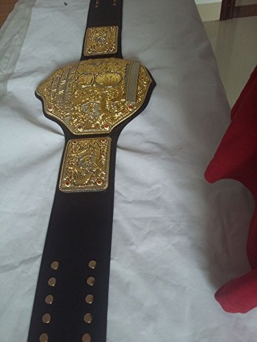 Fandu Belts Big Gold Adult Replica Real Leather Dual Plate Wrestling Championship Belt Title 8mm Thick 6.8lbs Trophy