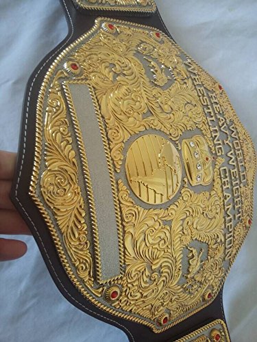 Fandu Belts Big Gold Adult Replica Real Leather Dual Plate Wrestling Championship Belt Title 8mm Thick 6.8lbs Trophy