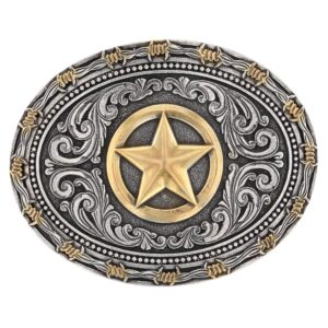 montana silversmiths southwest collection attitude western belt buckle (two-tone lone star multicolor)