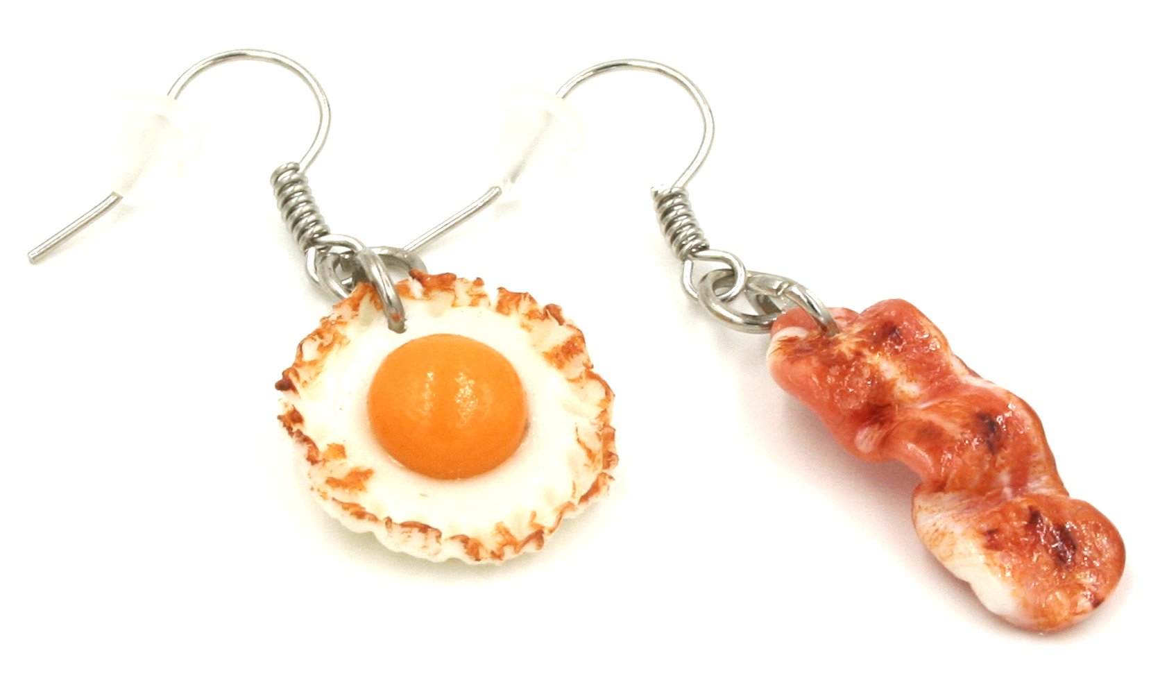 Polymer Clay Handmade Fried Bacon with Sunny Side up Egg Earrings