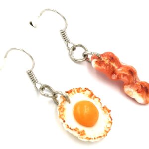 Polymer Clay Handmade Fried Bacon with Sunny Side up Egg Earrings