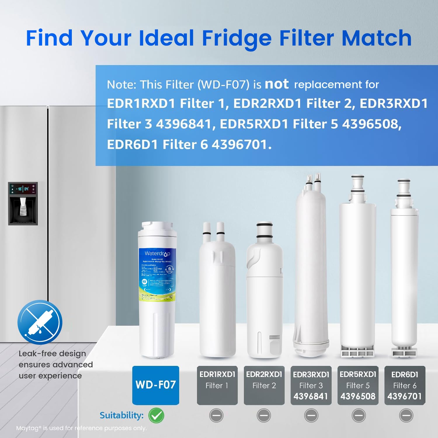 Waterdrop EDR4RXD1 Compatible with EveryDrop Filter 4, Whirlpool UKF8001, 4396395, Maytag UKF8001AXX-200, UKF8001AXX-750, WD-F07, Refrigerator Water Filter, 2 Filters (Package May Vary)