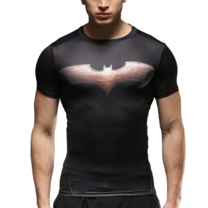 Red Plume Men's Compression Fitness Shirt,Bat Printing Sports Wicking T-Shirt (XXL) Black