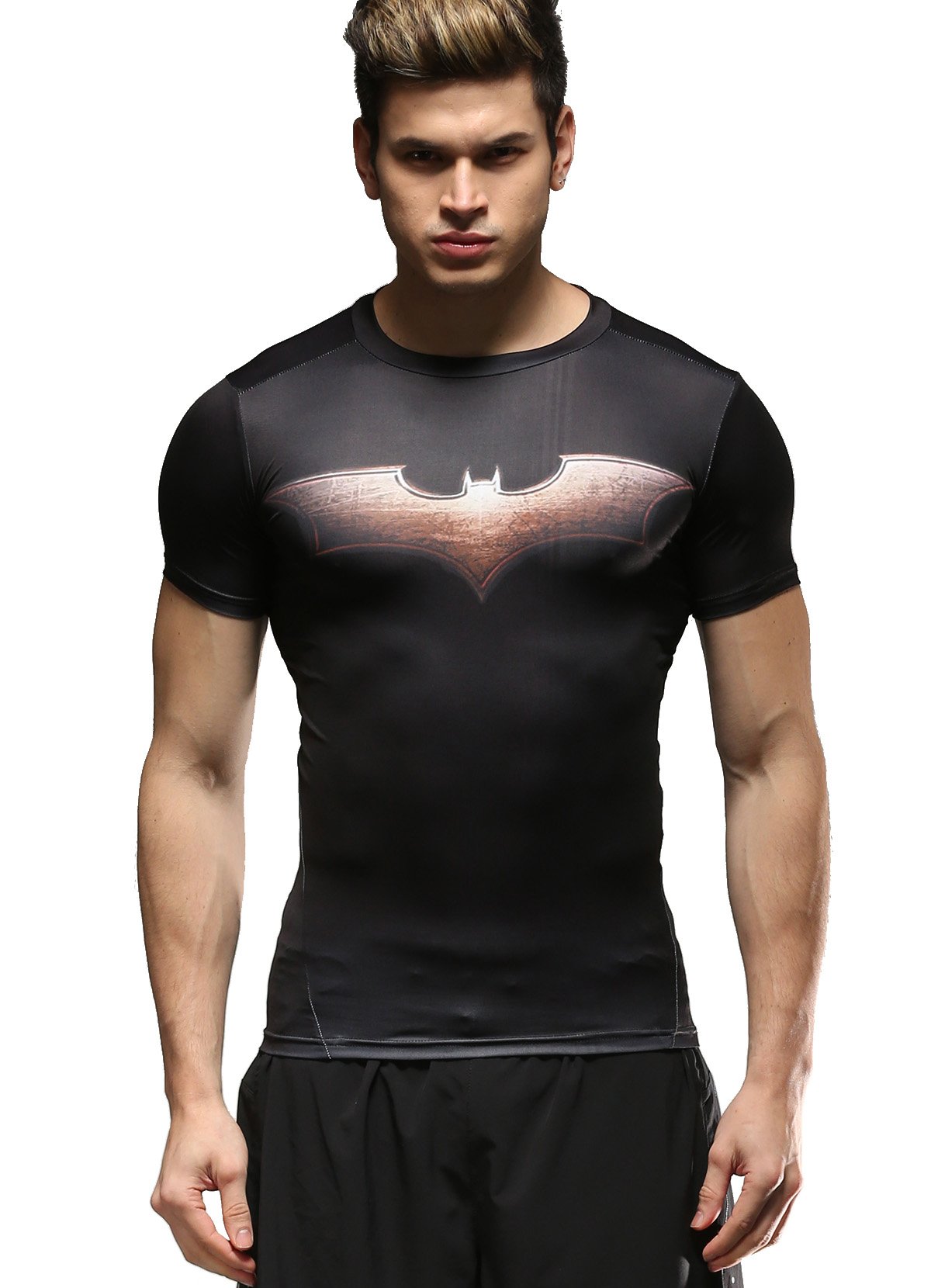 Red Plume Men's Compression Fitness Shirt,Bat Printing Sports Wicking T-Shirt (XXL) Black