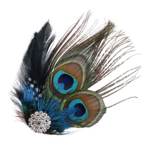 BABEYOND Peacock Feather Hair Clip Peacock Fascinator with Rhinestones Roaring 20s Peacock Flapper Fascinator 1920s Peacock Hair Accessories (Style 1)