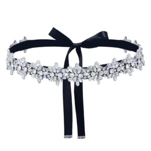 top queen women's crystal diamond bridal belt sashes wedding belts sash for wedding, black, one size