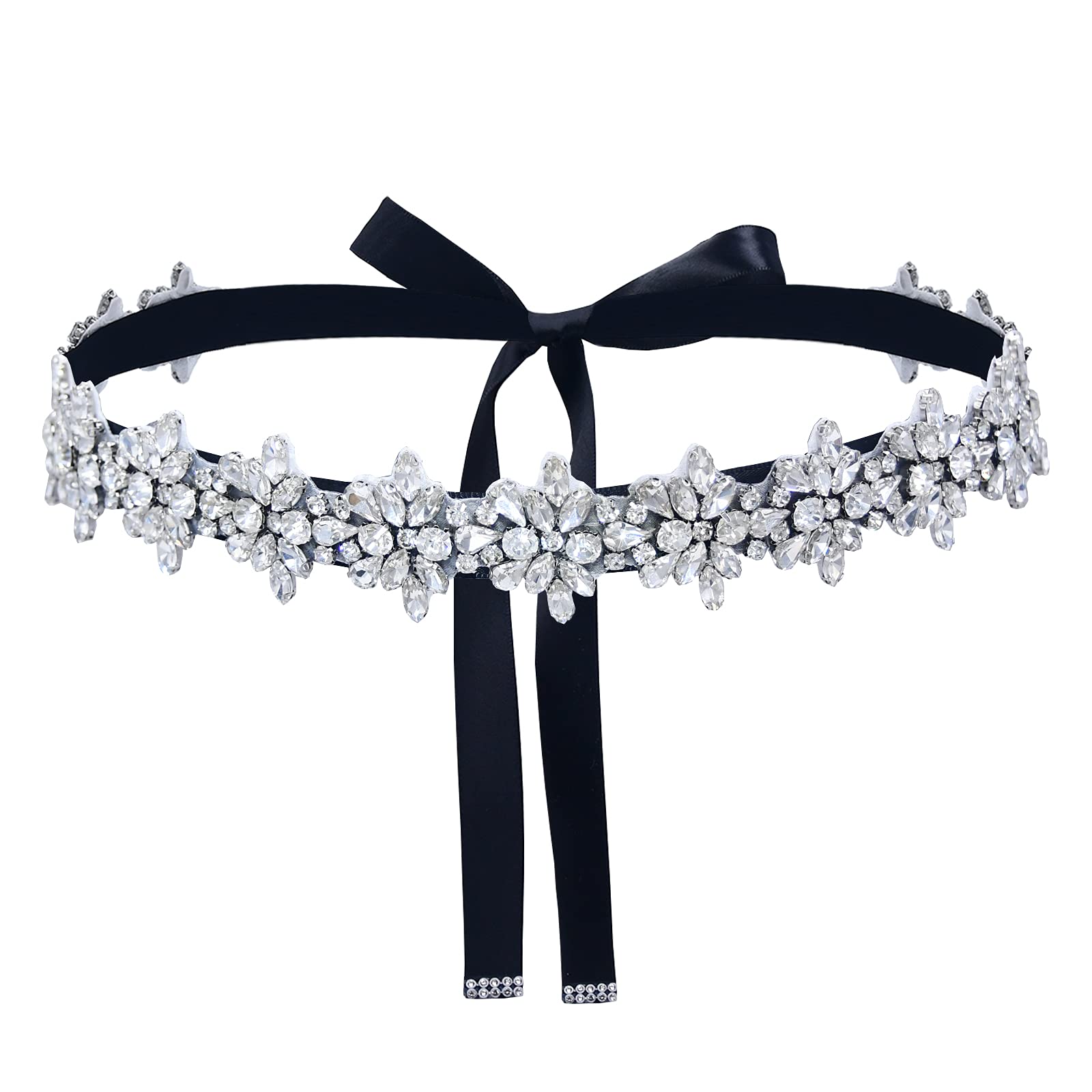 Top Queen Women's Crystal Diamond Bridal Belt Sashes Wedding Belts Sash for Wedding, Black, One Size