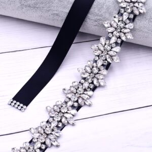 Top Queen Women's Crystal Diamond Bridal Belt Sashes Wedding Belts Sash for Wedding, Black, One Size