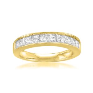 beyond brilliance 1.00 carat diamond, 14k yellow gold channel set princess cut diamond 11 stone ring bridal wedding band (j-k, si1-si2) fine jewelry for women | gift box included size-10