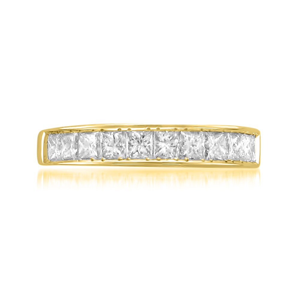 Beyond Brilliance 1.00 Carat Diamond, 14K Yellow Gold Channel Set Princess Cut Diamond 11 Stone Ring Bridal Wedding Band (J-K, SI1-SI2) Fine Jewelry for Women | Gift Box Included Size-10