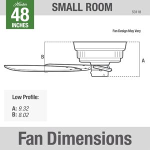 Hunter Fan Company 53118 Hunter 48" Sea Wind Indoor/Outdoor Low Profile Ceiling Fan, Matte Black Finish