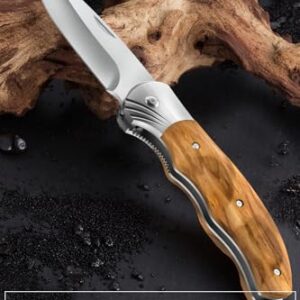 Grand Way Pocket Knife for Men with Wood Handle, Liner lock - Folding Sharp Blade 3.54" - Cool Knives for Camping EDC - Gifts for Dad Him - 6651