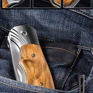 Grand Way Pocket Knife for Men with Wood Handle, Liner lock - Folding Sharp Blade 3.54" - Cool Knives for Camping EDC - Gifts for Dad Him - 6651