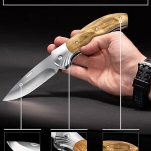 Grand Way Pocket Knife for Men with Wood Handle, Liner lock - Folding Sharp Blade 3.54" - Cool Knives for Camping EDC - Gifts for Dad Him - 6651