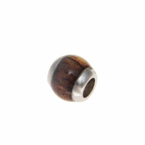 Arthur's Jewelry Genuine inlay Hawaiian koa wood barrel bead slide charm pendant 925 sterling silver 9.3mm