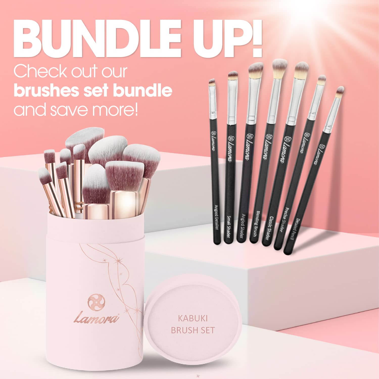 Kabuki Makeup Brush Set - Foundation Powder Blush Concealer Contour Brushes - Perfect for Liquid, Cream or Mineral Products - 10 Pc Collection with Premium Synthetic Bristles for Eye and Face Cosmetic