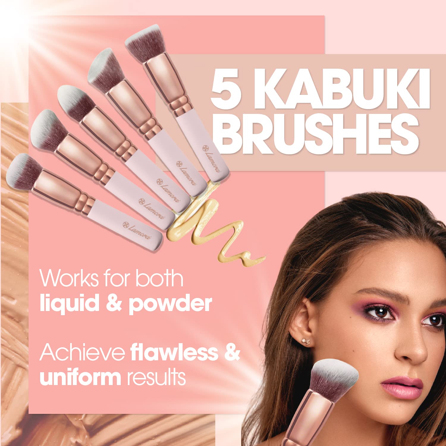 Kabuki Makeup Brush Set - Foundation Powder Blush Concealer Contour Brushes - Perfect for Liquid, Cream or Mineral Products - 10 Pc Collection with Premium Synthetic Bristles for Eye and Face Cosmetic